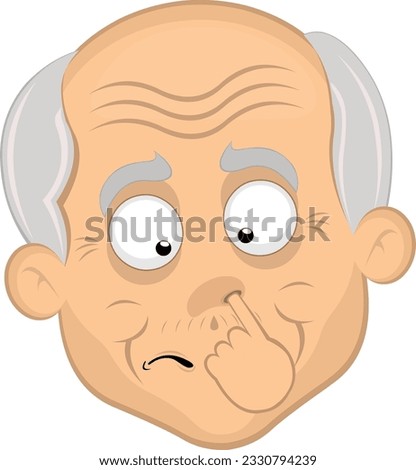 vector illustration face grandfather or old man cartoon, picking your nose with your finger