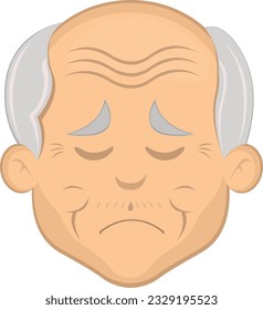 vector illustration face grandfather or older man cartoon with a sad expression and lament