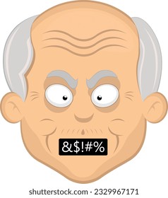 vector illustration face of grandfather or older man with a censored insult in the mouth