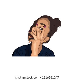 Vector illustration face and hand. Beautiful girl portrait 