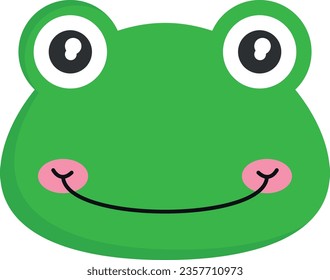 Vector illustration of the face of a happy green frog.