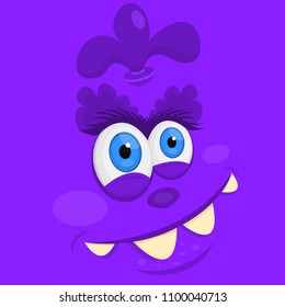 Vector illustration face of happy 
 smiling monster girl.  Halloween cute monster face cartoon