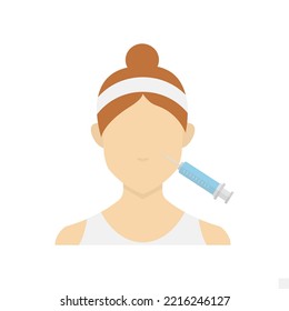 Ilustración vectorial del símbolo y símbolo del icono de inyección facial. iconos de mujeres coloreadas para el diseño de sitios web. Diseño simple sobre fondo blanco.