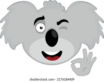 Vector illustration of the face of a koala cartoon winking and making a gesture with his hand of ok or perfect