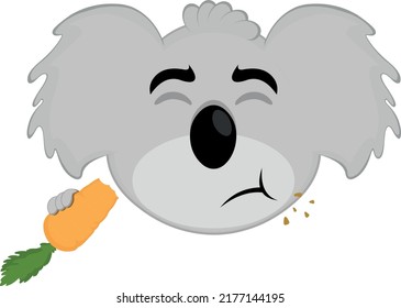 Vector illustration of the face koala cartoon eating a carrot