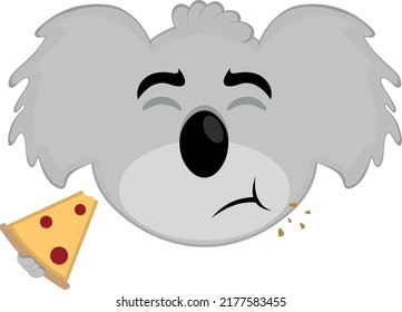 Vector illustration of the face of a koala cartoon eating a slice of pizza