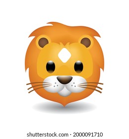 Vector illustration of the face of a lion cartoon. Lion head emoji isolated on white background. Lion Face Vector Flat Icon.