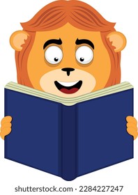 vector illustration face of a lion cartoon reading a book