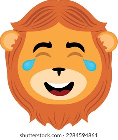 vector illustration face of a lion cartoon with tears of joy and laughter