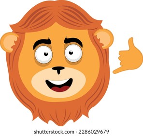 vector illustration face of lion cartoon happy, making a gesture with the hand of call me by phone or shake