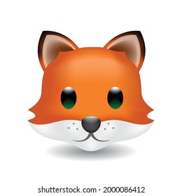 Vector Illustration Of The Face Of A Little Fox Cartoon. Fox Head Emoji Isolated On White Background.