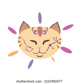 Vector illustration of the face of a magical cat.  Abstract Illustration of a cat's face 