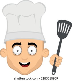 Vector illustration of the face man cartoon with a hat and chef spatula