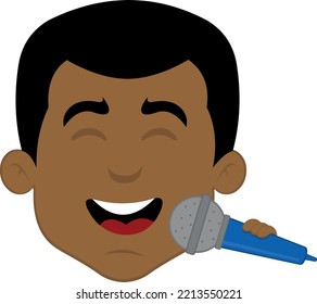 Vector illustration of the face of a man cartoon singing with a microphone in his hand