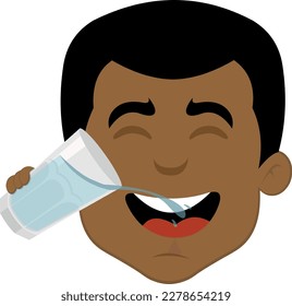 vector illustration face of a man face cartoon drinking a glass of water