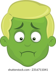 vector illustration face a man cartoon blonde with a green color of nausea