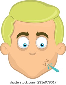 vector illustration face of a man cartoon blonde and blue eye spitting saliva