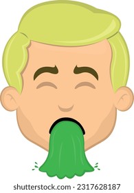 vector illustration face man cartoon blonde vomiting
