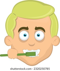ilustración vectorial cara del hombre caricatura ojos rubios azul cepillado dientes con cepillo de dientes