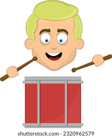 vector illustration face of a man cartoon blond blue eyes playing drum with chopsticks