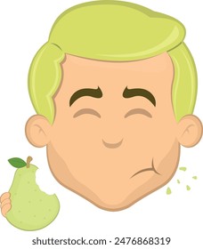 vector illustration face man cartoon blonde eyes eating pear fruit