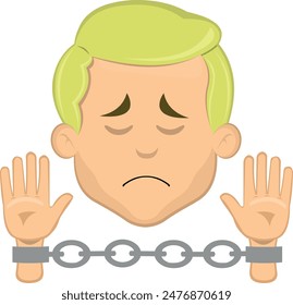 vector illustration face man cartoon blonde eyes slave or prisoner handcuffed with chains