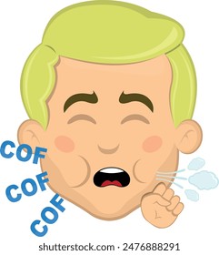 vector illustration face man cartoon blonde eyes, coughing air with a COF COF text