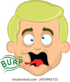 vector illustration face man cartoon blonde and blue eyes, burping with the text burp