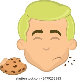 vector illustration face man cartoon blonde, eating food bakery cookie chocolate chips