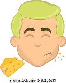 vector illustration face man cartoon blonde, eating a piece of cheese