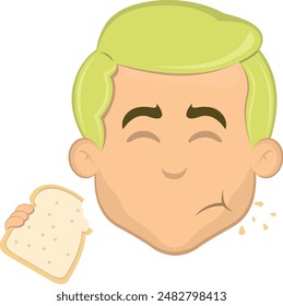 vector illustration face man cartoon blonde, eating a slice of bread