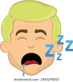 vector illustration face man cartoon blonde and blue eyes, with their mouth open sleeping, snoring and drooling