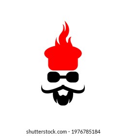Vector illustration of a face of a man with a mustache and glasses wearing a chef's hat, great for restaurant chef logos and icons