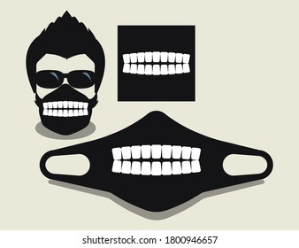 Vector Illustration Of Face Mask With Black Color And Big Teeth Design