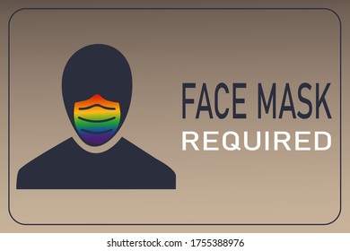 Vector illustration "Face mask required". Coronavirus, Covid-19 prevention. New normal. Rainbow.