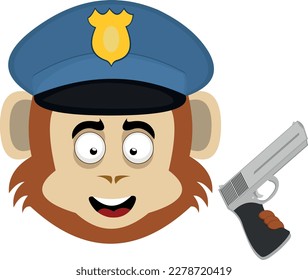 Vektorgrafik eines Affentiers mit Polizeikappe und Schusswaffe