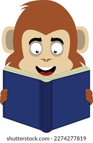 vector illustration face of a monkey primate cartoon reading a book