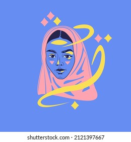 Vector illustration with the face of a muslim woman. Appearance and beauty. Diversity and self-expression