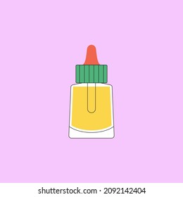 Ilustración vectorial de la botella de aceite facial. Productos de belleza y compras en línea. Cosméticos coreanos. Se puede usar como ilustración en revistas, medios sociales, destacados, diseño tipográfico. Concepto de cuidado de la piel.