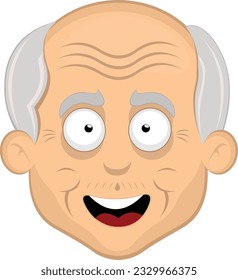 vector illustration face of an old and bald cartoon man with a cheerful expression