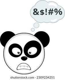 vector illustration face panda bear cartoon angry with a cloud of thought and an insult text