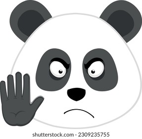 vector illustration face of a panda bear cartoon with his hand making a stop gesture
