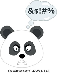 vector illustration face panda bear cartoon angry with a cloud of thought and an insult text