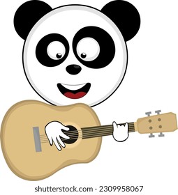 vector illustration face of a panda bear cartoon happy and playing a guitar