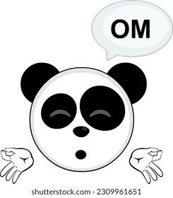 vector illustration face of a panda bear cartoon meditating with a dialogue bubble and the text OM