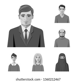 Vector illustration of face and person symbol. Collection of face and portrait stock symbol for web.