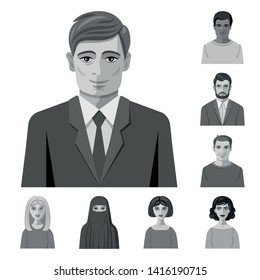 Vector illustration of face and person symbol. Set of face and portrait vector icon for stock.