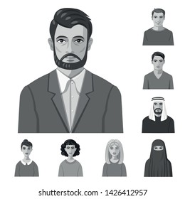 Vector illustration of face and person symbol. Collection of face and portrait stock symbol for web.