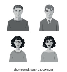 Vector illustration of face and person symbol. Collection of face and portrait vector icon for stock.