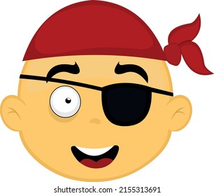 Vector illustration of the face of a pirate character in yellow, with an eye patch and a head scarf